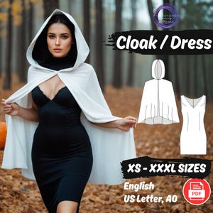 Cropped Cloak and Dress Pattern | Cosplay Larp Dress Pattern Set | Party Costume Pattern Set | Dress Pattern | Hooded Cloak Sewing Pattern