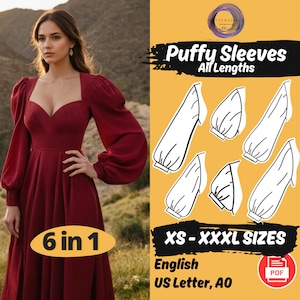 Puff Sleeve Sewing Pattern Bundle | Bishop Sleeves Pattern Set of 6 | Balloon Sleeve Block Sewing Pattern | Lantern Sleeve Pattern XS - 3XL