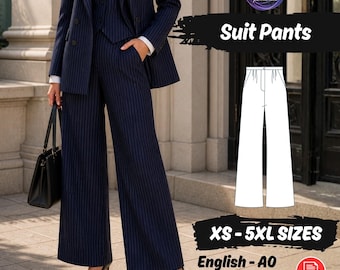 Frauen Knopf-Hosen Schnittmuster Weites Bein Klassische Hose mit Taschen Einfache Nähanleitung