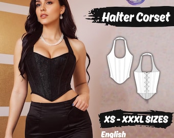 Halter Neck Overbust Corset Sewing Pattern | Renaissance Bustier Back Tie Top PDF Pattern