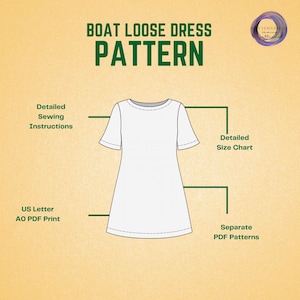 Linen Mini Dress Sewing Pattern, Flare Sleeve Dress with Boat Neckline Instant Download Tutorial image 4