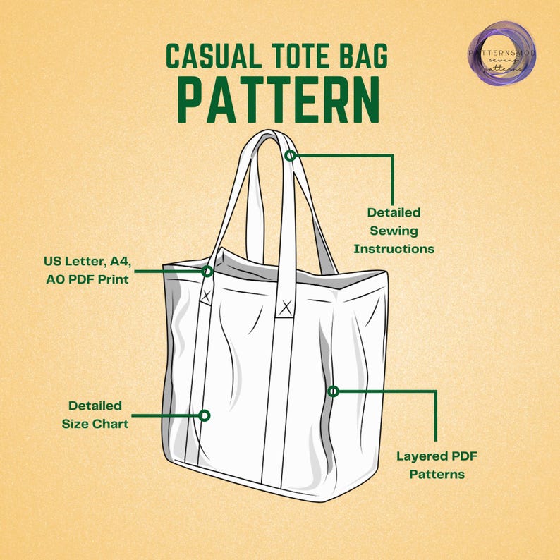 Tote Bag Sewing Pattern Bundle, Shopping Bags Set Patterns, Easy 9 Sizes Pouch Project image 2