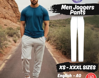 Patron de couture pour pantalons de jogging pour hommes, pantalons à taille élastique, projet de pantalons de survêtement