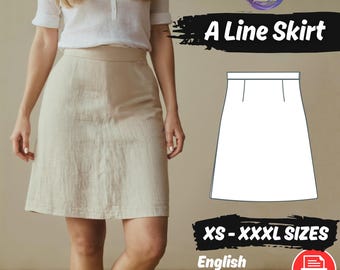A-Line Linen Skirt Sewing Pattern, Midi Cottagecore PDF Pattern