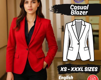 Classic Blazer Sewing Pattern | Women One Button Jacket Digital Project | Coat Sewing Tutorial