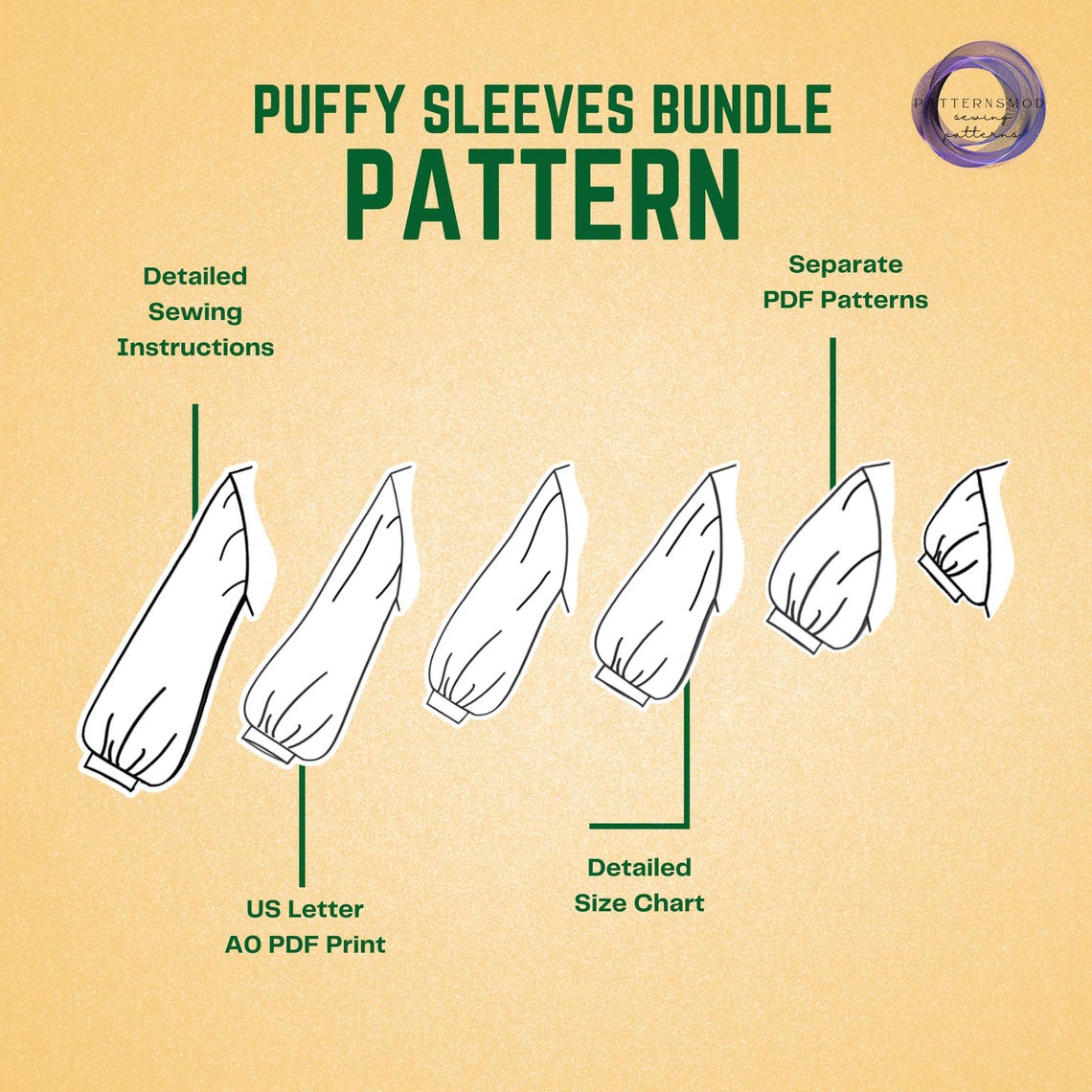 Puff Sleeve Sewing Pattern Bundle | Bishop Sleeves Pattern Set of 6 ...