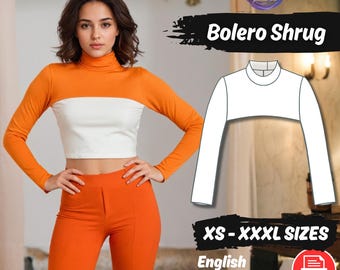 Women Bolero Shrug Sewing Pattern | Turtleneck Crop Top PDF Pattern