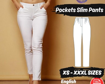 High Waist Skinny Pants Sewing Pattern | Women's Trousers with Pockets Pattern