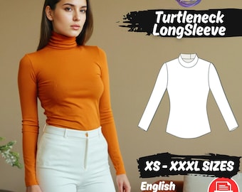Turtleneck Blouse Sewing Pattern, Women's Mock Neck Top PDF Pattern