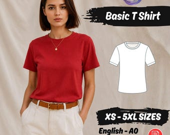 Frauen Basic T Shirt PDF Schnittmuster O Hals Lose Top Anfänger freundlich Tutorial