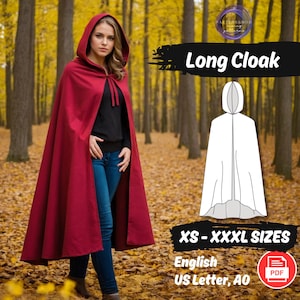 Cosplay Hooded Cape Sewing Pattern | Medieval Costume Cloak Pattern | Fantasy Costume Coat Pattern | Halloween Cloak Costume Pattern
