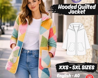 Kapuzenjacke Schnittmuster Taschen Patchwork Steppmantel Nähanleitung XXS-5XL Download