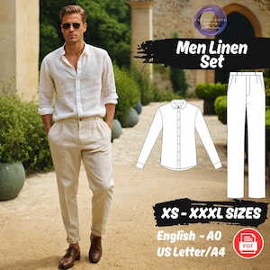 Men Linen Set Sewing Pattern, Linen Summer Loungewear Blouse and Pants Pattern, Loose Linen Outfit PDF Sewing Pattern, Beginner Friendly