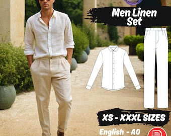 Men's Linen Loungewear Sewing Pattern, Blouse and Pants Set PDF Pattern