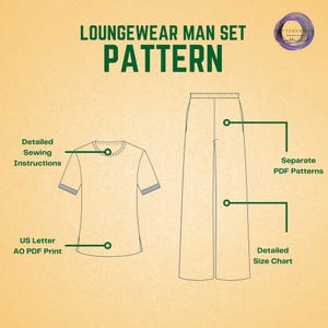 Men Loungewear Set Sewing Pattern, Pajama Shirt and Pants with Pockets PDF Pattern image 3