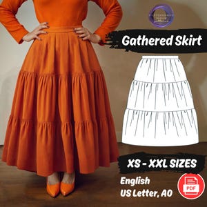 Maxi Skirt Sewing Pattern, Gathered Skirt Pattern, Ruffle Skirt Pattern, Easy Skirt Sewing Pattern, Women Long Skirt Sewing Pattern