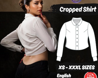 Long Sleeve Cropped Blouse Pattern | Button Collar Shirt PDF | Casual Top Sewing Tutorial | Beginner-Friendly