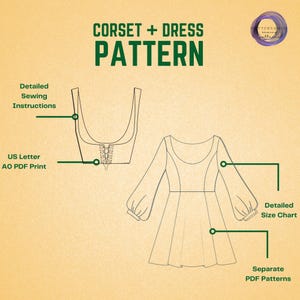 Renaissance Corset and Dress Sewing Pattern Bustier Tie Top Project, Bishop Sleeve Dress image 3