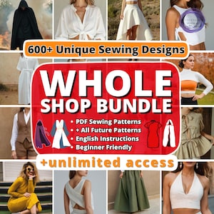 Whole Shop Sewing Pattern Bundle, Beginner Friendly Women Sewing Patterns, Top, Skirt, Blouse, Dress, Vest, Pants, Cloak, Corset Patterns