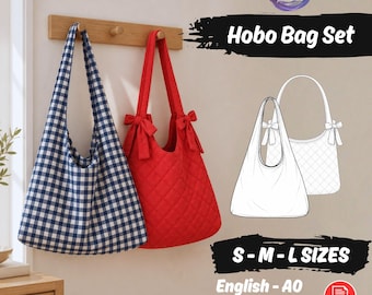 Slouchy Bag Set Sewing Pattern Reversible Hobo Bag Easy Tutorial Tie Trendy Shoulder-Bag