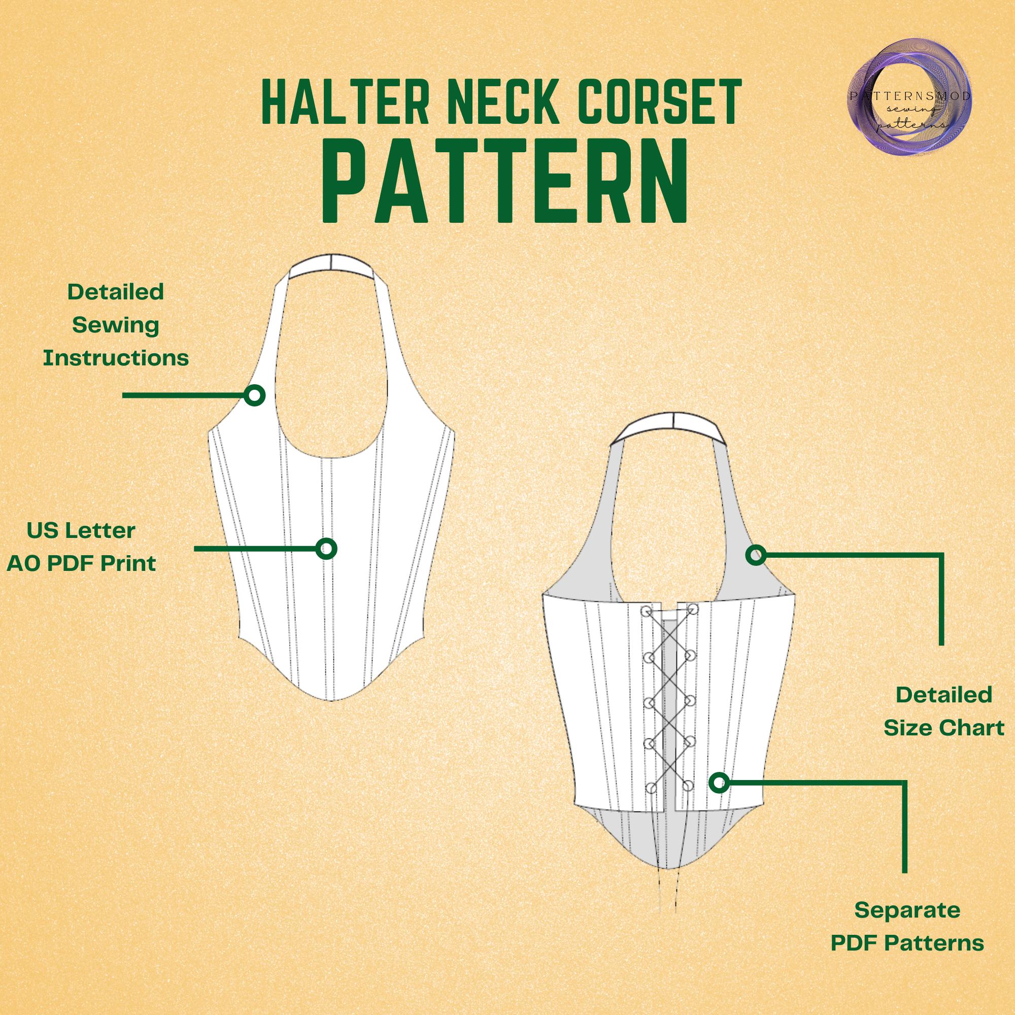 Halter Neck Overbust Corset Sewing Pattern | Renaissance Bustier Back ...