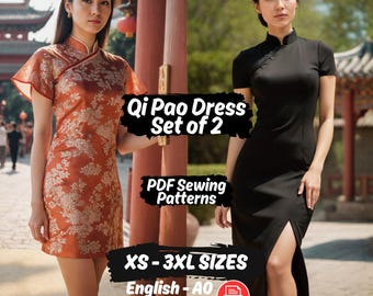 Qi Pao Dress Sewing Pattern Set, Traditional Cheongsam (PDF Pattern)