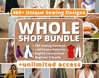 Sewing Pattern Bundle | Whole Shop Beginner Friendly PDF Patterns | Top Skirt Blouse Dress Vest Pants Cloak Corset Sewing Tutorial