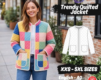 Quilted Jacket Sewing Pattern Women Patchwork Quilt Coat PDF Sewing Tutorial