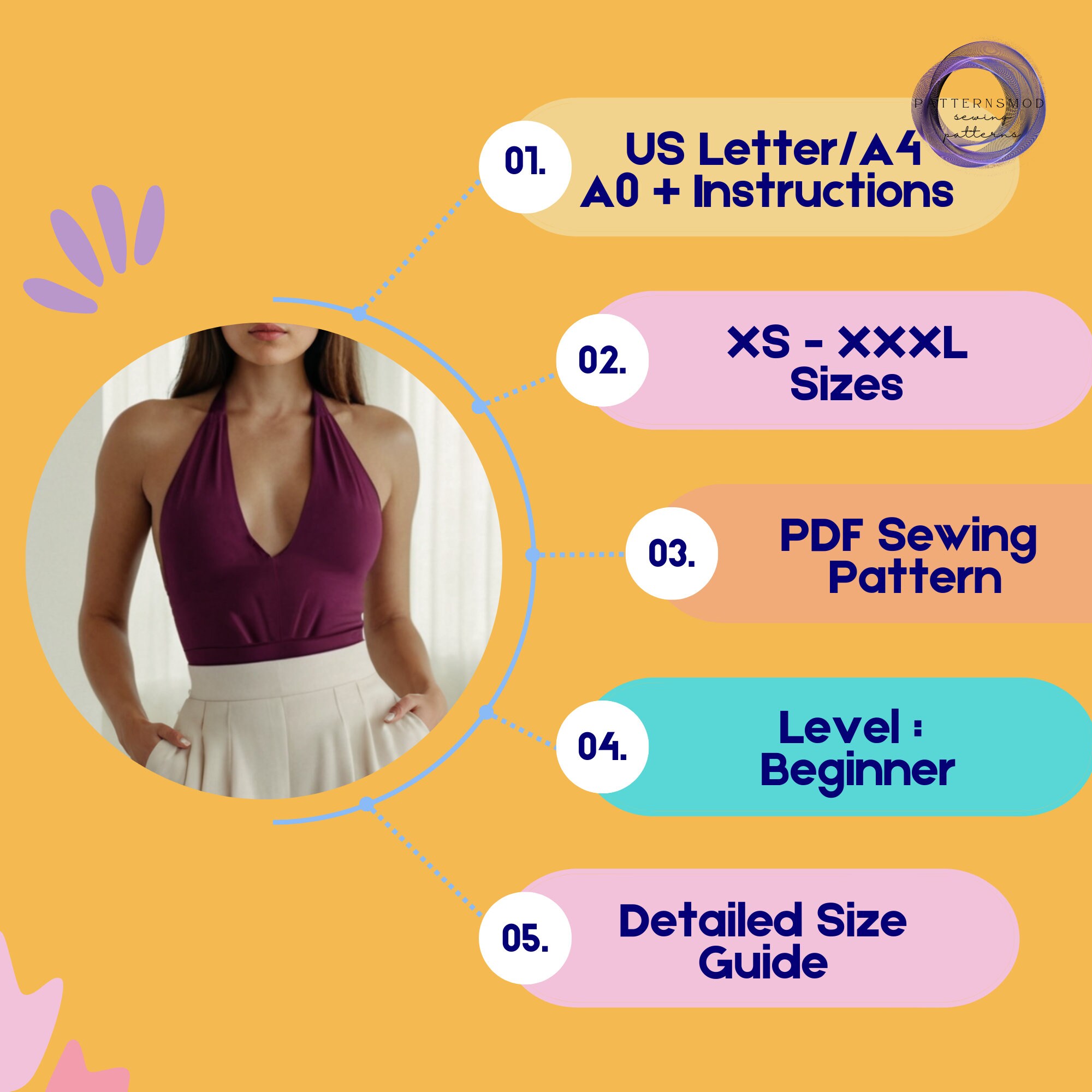 Halter Crop Top Sewing Pattern Tie Neck Top Pattern Bralet
