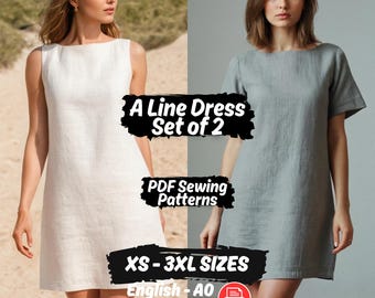 A-line Mini Dress Sewing Pattern, Minimalist Summer Style PDF Digital  Pattern Set of 2 - Etsy