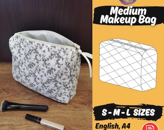 Travel Pouch Sewing Pattern, Cosmetic Makeup Bag 3 Sizes PDF Pattern