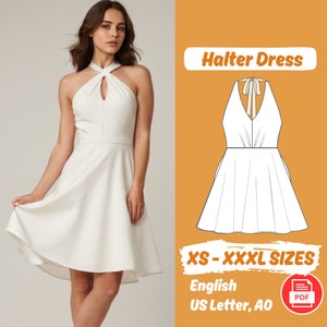 Halter Dress Sewing Pattern Summer Lace Loose Dress PDF Pattern Trendy V Neck Halter Dress Pattern Loose Dress Instructions