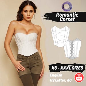 Overbust Corset Sewing Pattern, Bustier Corset Top Pattern, White Corset with Back Tie Sewing Pattern, Beginner Friendly Corset Tutorial