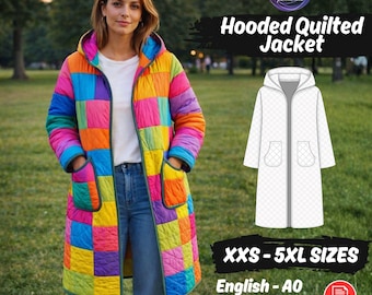 Kapuzenjacke Schnittmuster Damen Steppmantel Anfänger Schnitt XXS-5XL Patchwork Taschen lange Tunika