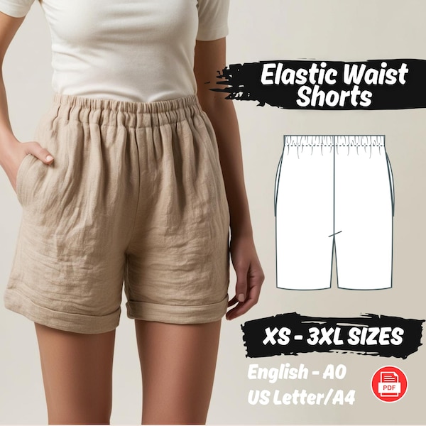 Elastic Waist Shorts Sewing Pattern: Summer Pockets PJs Women Pattern