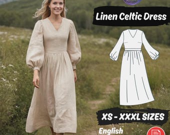 celtic linen dress Grey Celtic Dress - Knotwork Details Medium