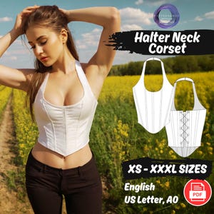 Mönster för halterneckkorsett, överbyst med spets baktill i XS-XXXL PDF-mönster