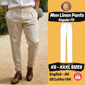Naaipatroon herenbroek, linnen broekpatroon, zakken broek voor heren naaipatroon, regular fit eenvoudig broekpatroon, beginnersvriendelijk