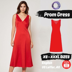 Wide V Neck Dress Pattern Prom Dress Sewing Pattern A Line Midi Dress Pattern Sleeveless Graduation Slit Dress Pattern | Beginner Dress