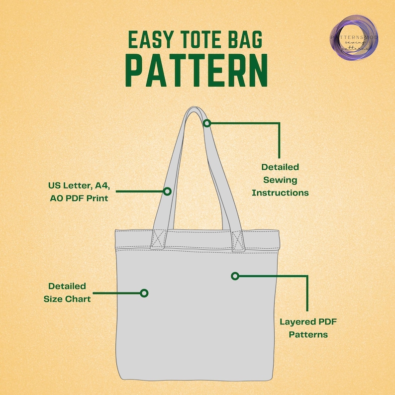 Tote Bag Sewing Pattern Bundle, Shopping Bags Set Patterns, Easy 9 Sizes Pouch Project image 4