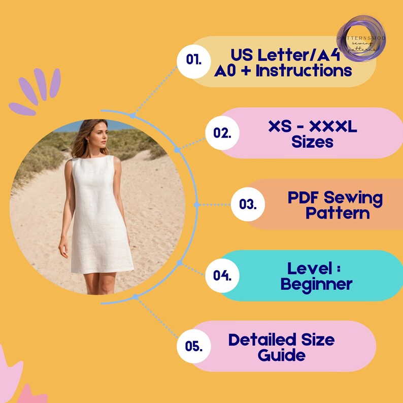Summer Dress Pattern, Linen Dress Sewing Pattern, Woman Digital Sewing