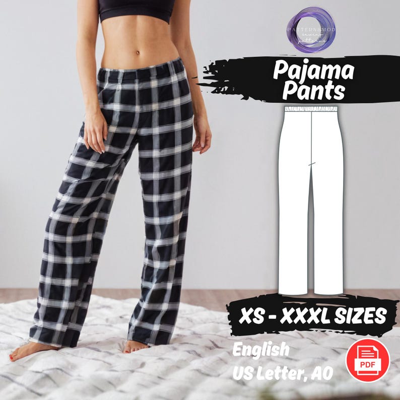 Women's Pajama Pants Sewing Pattern, Loose Fit Loungewear PDF Pattern image 1