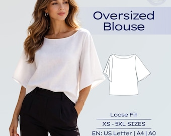 Oversized Bluse Schnittmuster, Flare Ärmel Tank Top PDF Tutorial, U-Boot-Ausschnitt Lockere Bluse