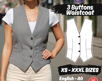 Women's Vest Sewing Pattern, Classic V-Neck Waistcoat PDF Pattern
