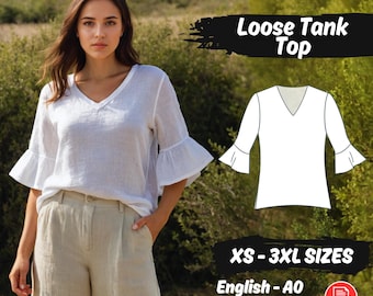 Naaipatroon linnen damesblouse met wijd uitlopende mouwen
