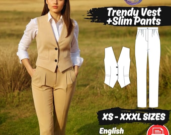Women's Vest and Pants Sewing Pattern, Vintage Cropped Waistcoat, Beginner Friendly Pattern