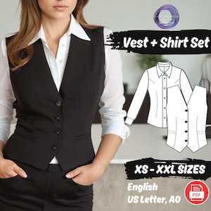 Classic Waistcoat & Blouse Pattern Set | Button Vest PDF + Top Sewing Tutorial | Timeless Tailored Look
