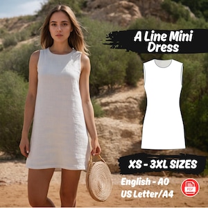 Linen Mini Dress Sewing Pattern, Sleeveless A-Line Tunic Top for Girls PDF Pattern