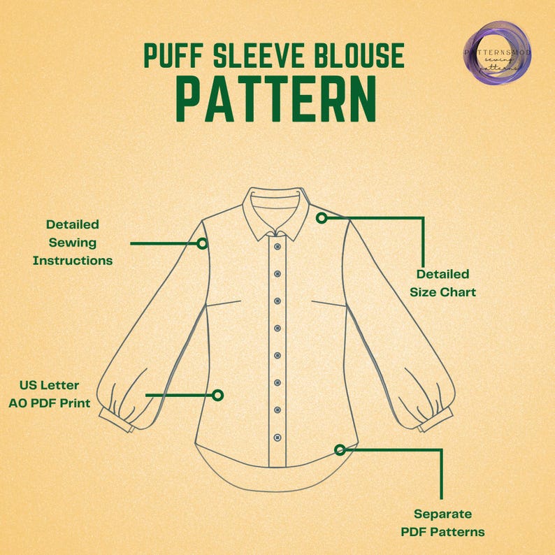Puff Sleeve Poet Blouse Sewing Pattern, Beginner Friendly (PDF Pattern ...