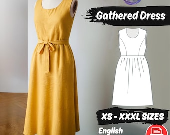 Linen Sleeveless Dress Sewing Pattern, Gathered Cottagecore Outfit PDF Pattern